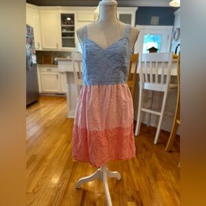 Cynthia Rowley 100% linen red pink and blue colorblock dress